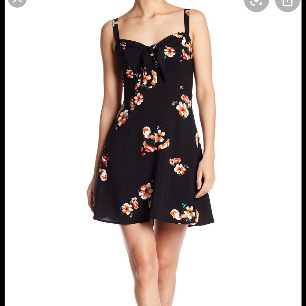 Socialite Black Floral Knot Front Babydoll Dress